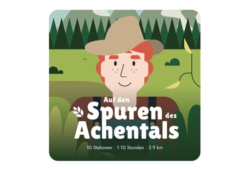 Link öffnen Illustration mit einem freundlichen Mann mit roten Haaren und Hut in einer grünen Landschaft.