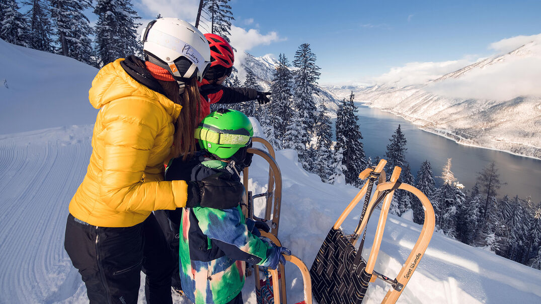 Tobogganing in Pertisau am Achensee Tobogganing on the Zwölferkopf is a fun outdoor winter pursuit for the whole family.