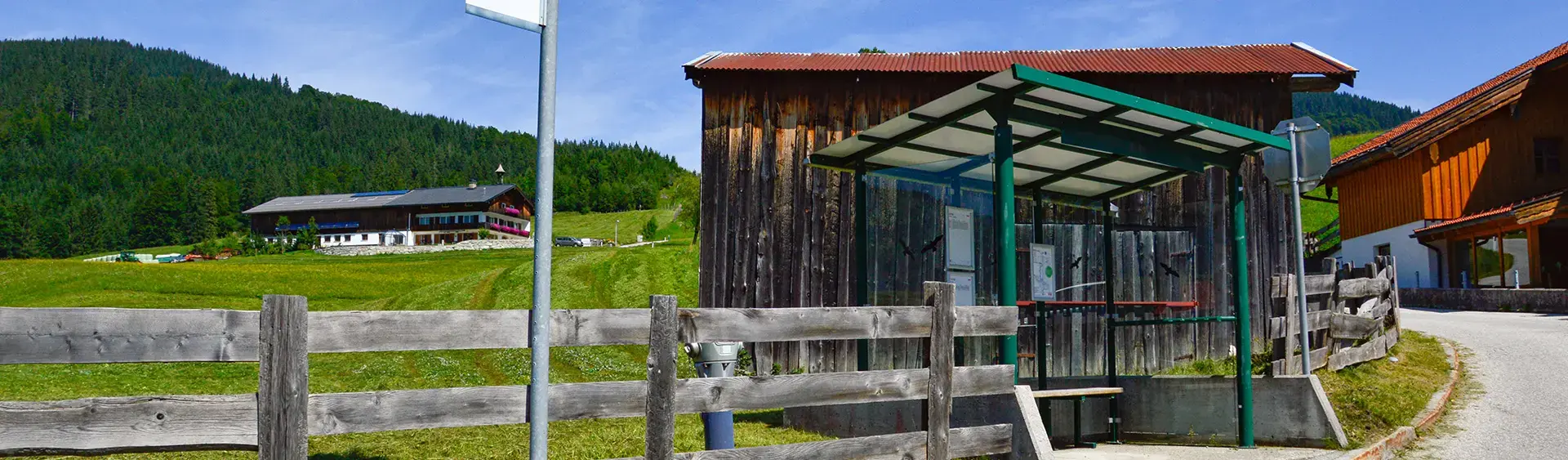 A bus stop in Steinberg am Rofan in summer.