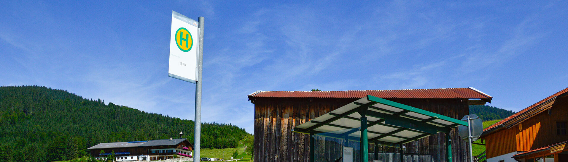 A bus stop in Steinberg am Rofan in summer.