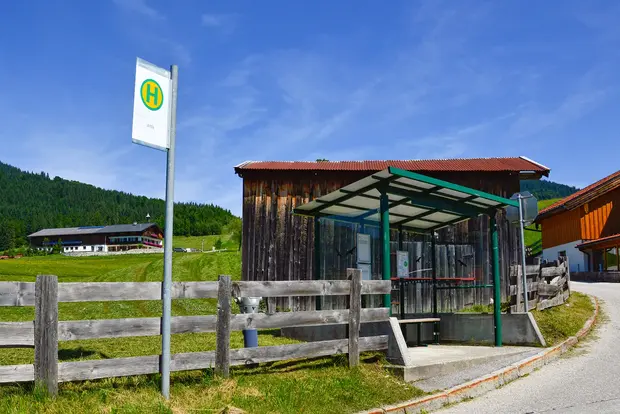 Bus stop in Steinberg am Rofan A bus stop in Steinberg am Rofan in summer.