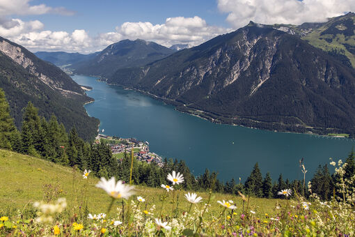 The Zwölferkopf looks out over Lake Achensee and the Rofan mountains.