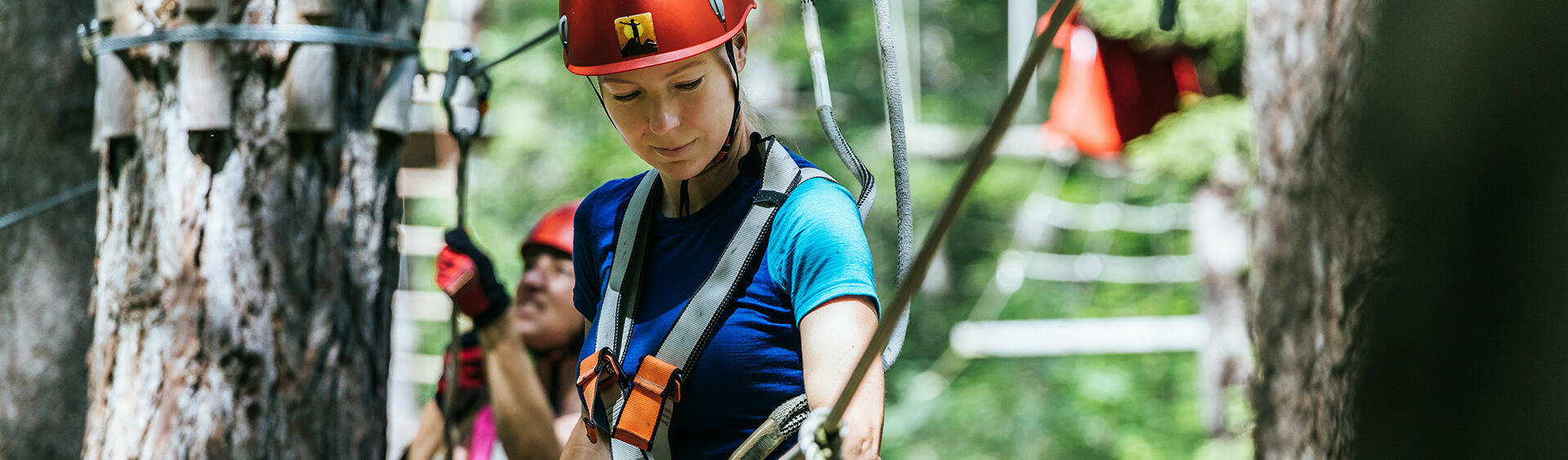 The forest high ropes course at the Adventure Park Achensee in Achenkirch offers climbing adventures for all ages. 