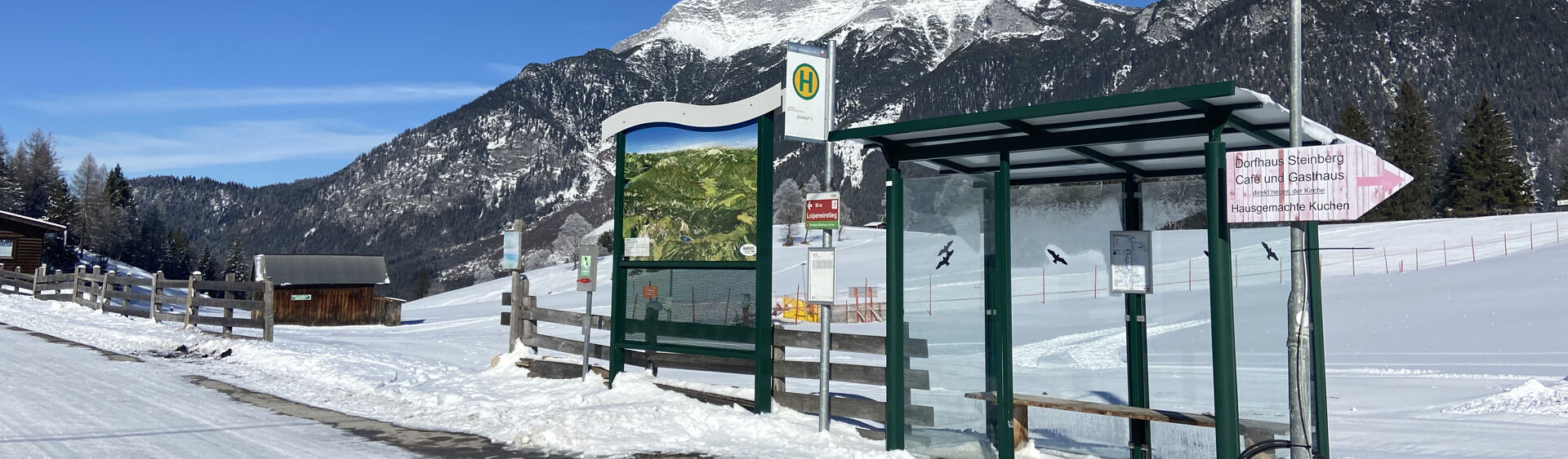 A bus stop in Steinberg am Rofan in winter.