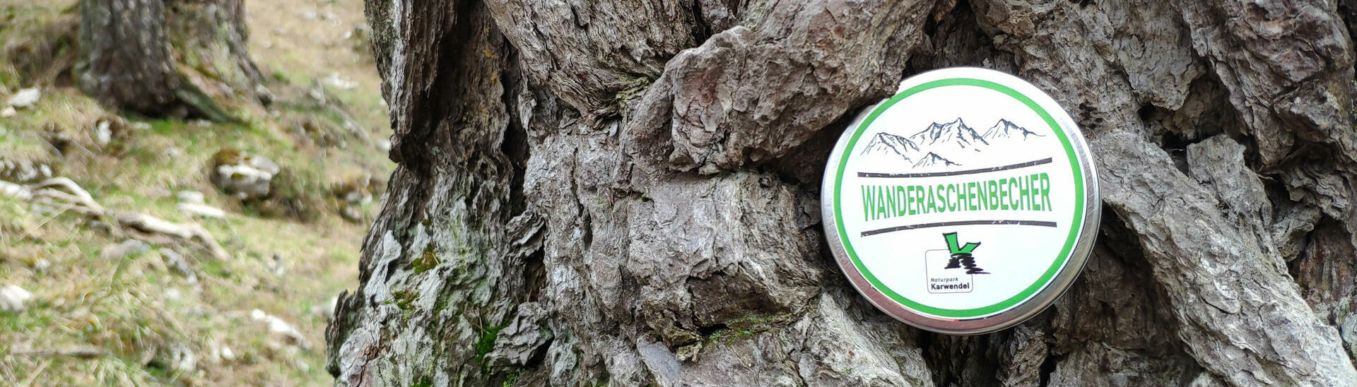 Der Wanderaschenbecher, bestehend aus leeren Munitionsdosen, wird bei einem Baum in Szene gesetzt.