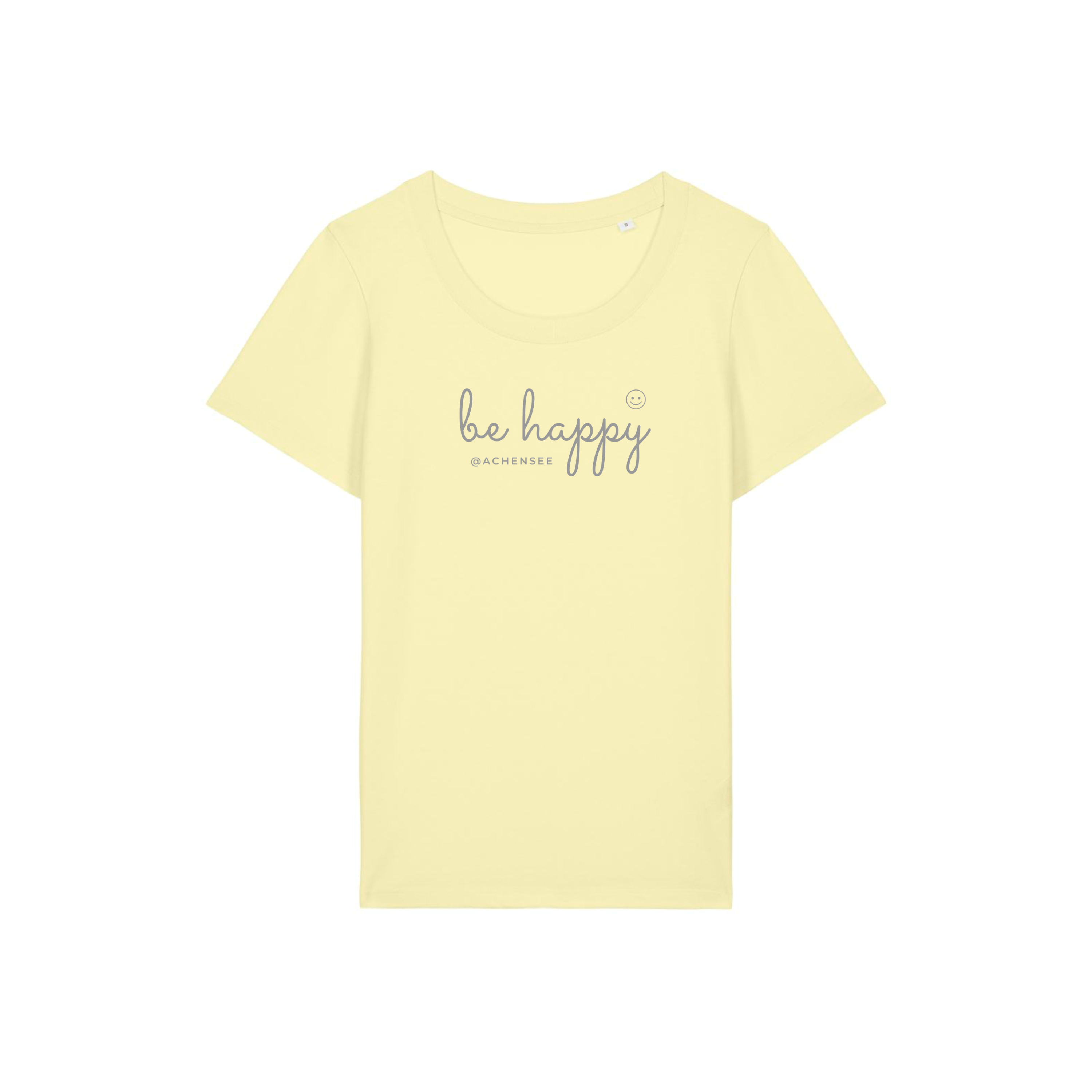 Damen T-Shirt be happy @achensee in gelb Damen T-Shirt "be happy @achensee"