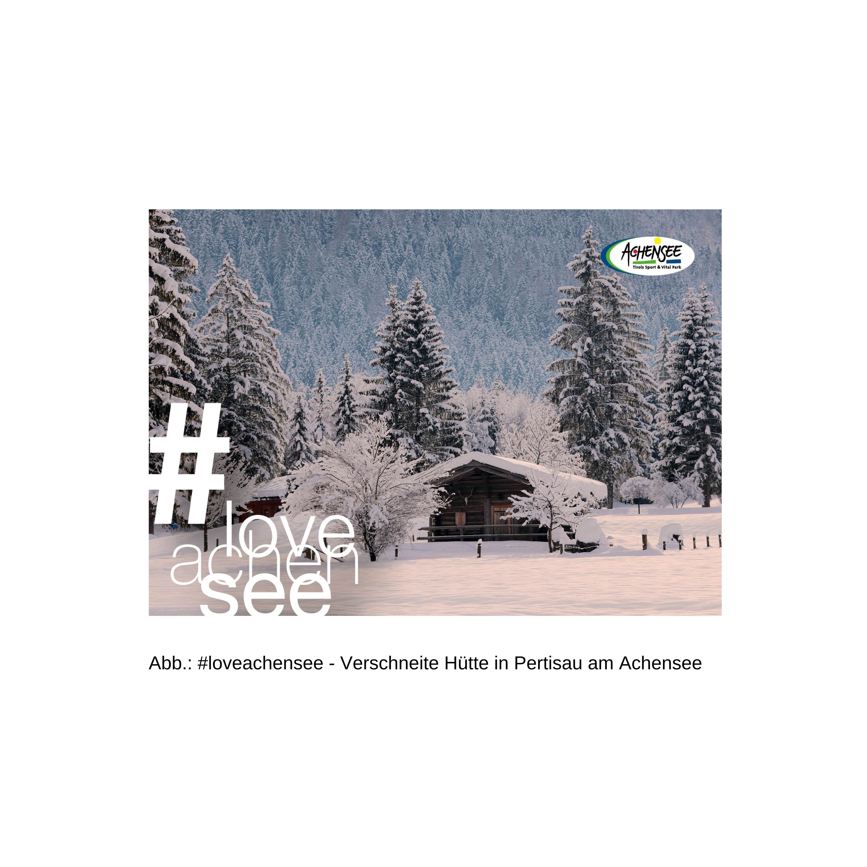Postkarte mit einer verschneite Hütte in Pertisau