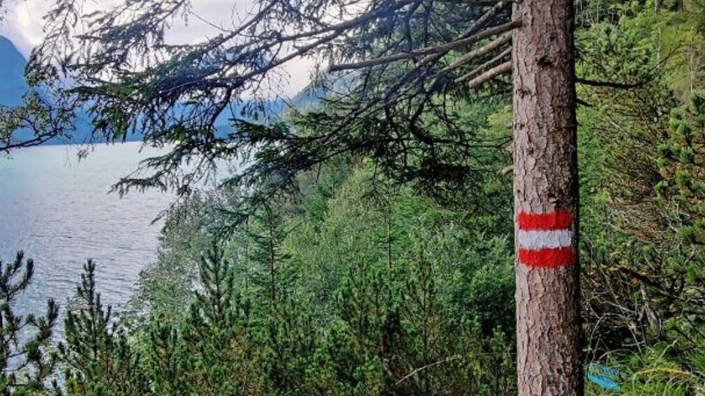 Am Mariensteig mit Blick auf den Achensee – im Hintergrund ist das Achenseehof-Areal zu sehen.