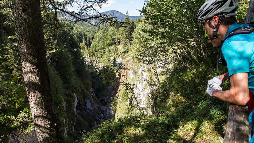 two mountain bikers - on the way on the Rotwandalm towards Bächental and Sylvensteinstausee