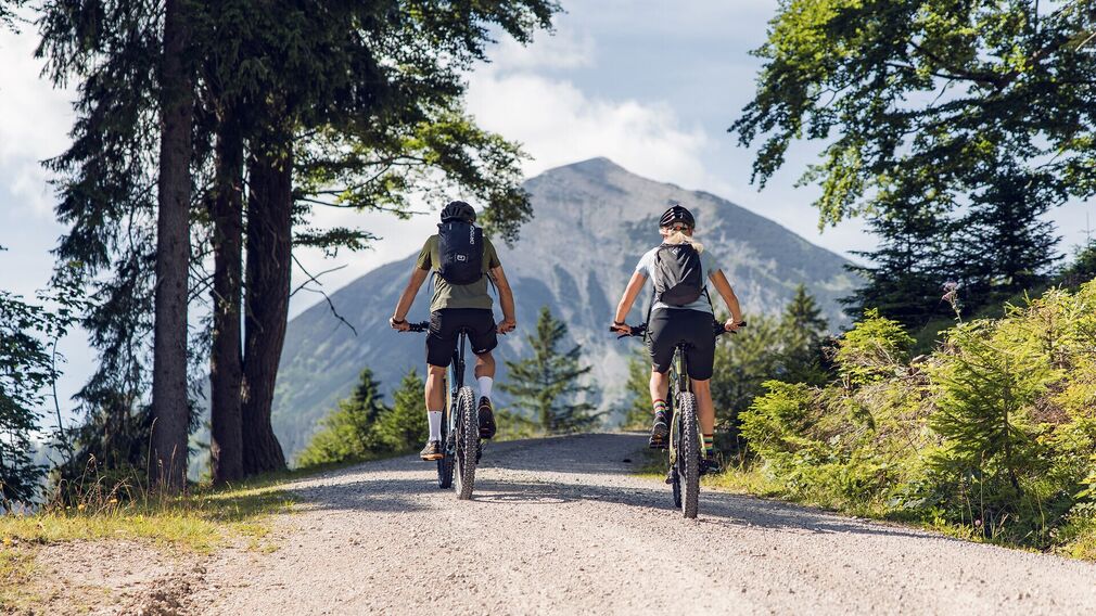 on the 484 Riederbergweg MTB route – with Lake Achensee in the background