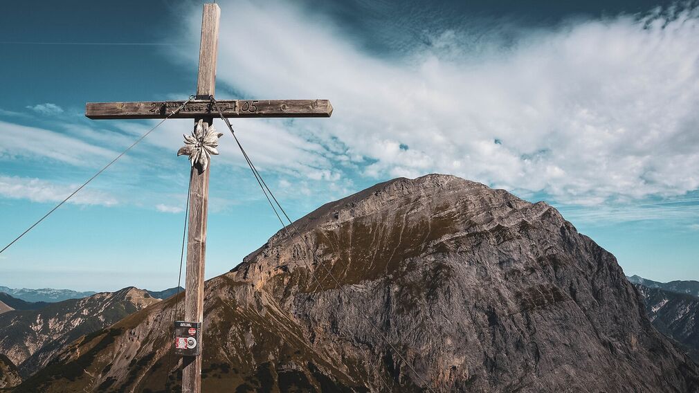 at the summit of the Sonnjoch in the Karwendel mountains