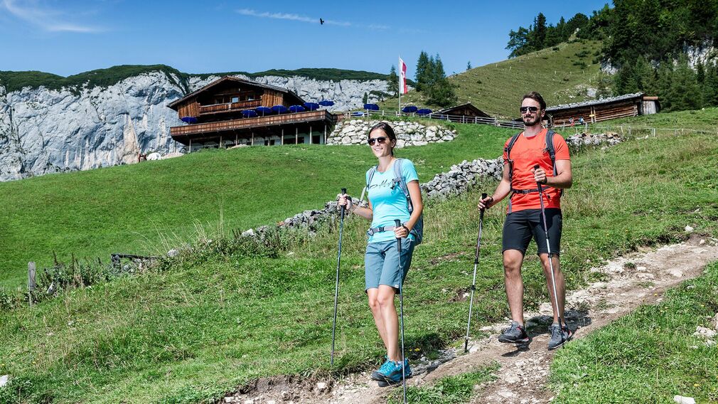 mountain hut "Dalfaz Alm" with a view of the Karwendel mountains