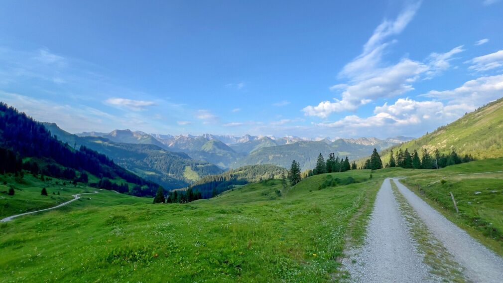 two mountain bikers - on the way on the Rotwandalm towards Bächental and Sylvensteinstausee